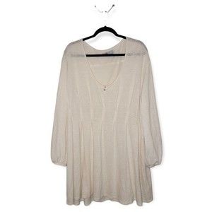 FREE PEOPLE BEACH Ivory beach oversized flowy boho dress long sleeve popover M